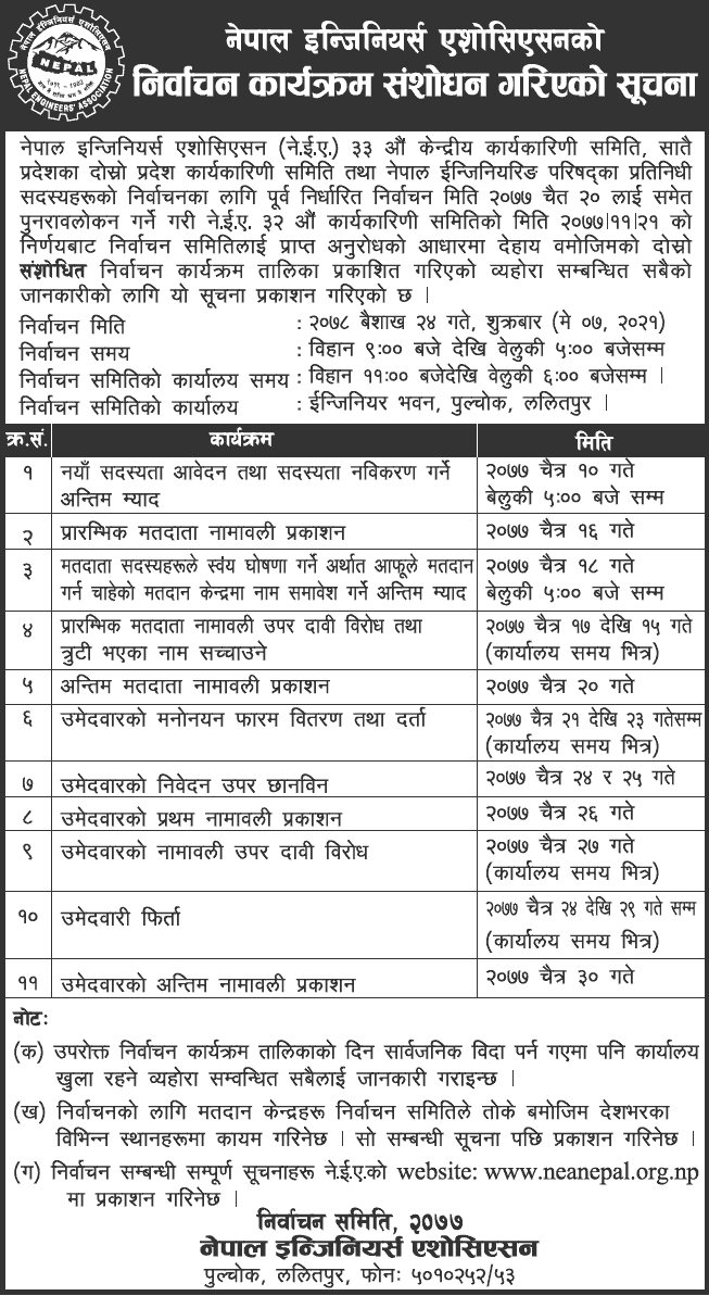 Nepal Engineers Association (NEA) Amended Election Program