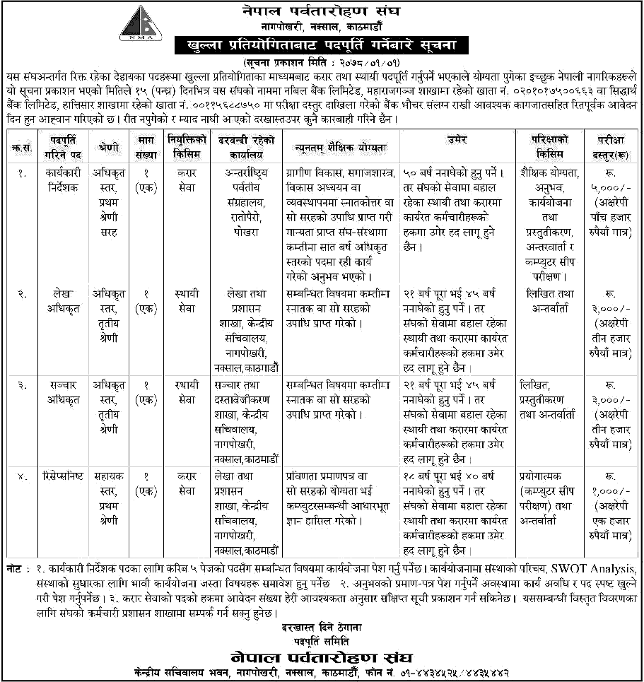 Nepal Mountaineering Association Vacancy Fulfillment from Open Competition