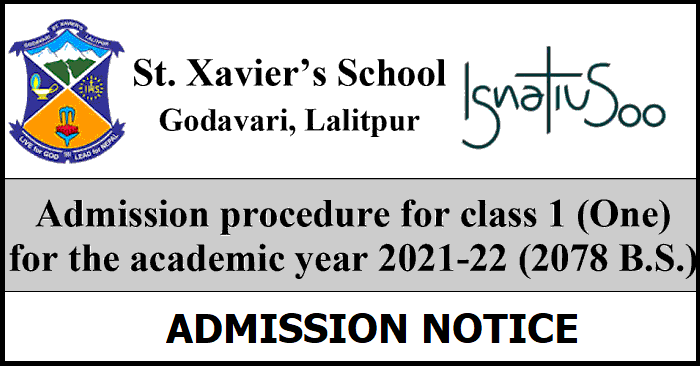 St Xaviers School, Godavari, Lalitpur Admission for Class 1 (One)