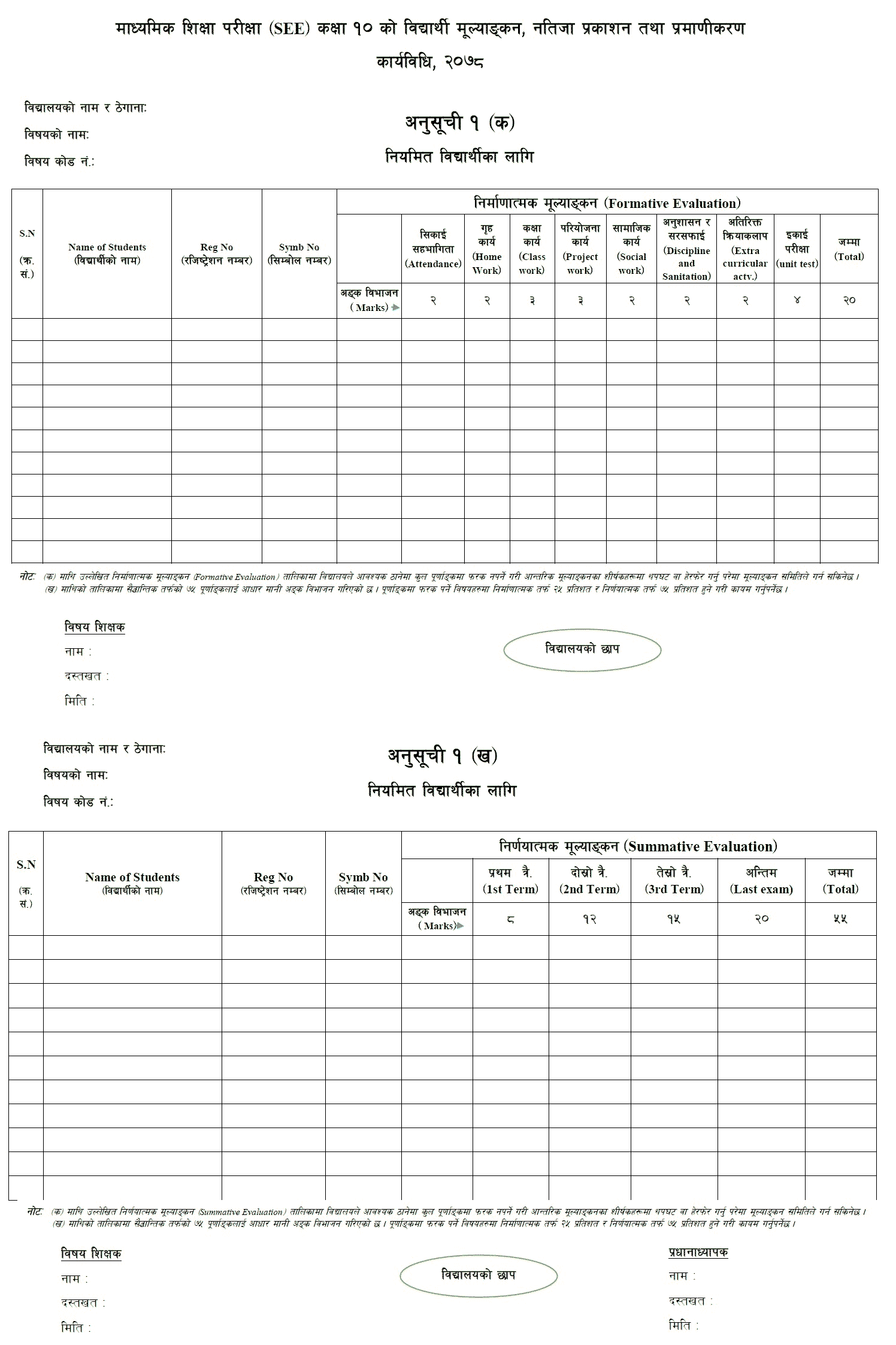 SEE Student Assessment, Publication of Results and Certification Procedure 2078