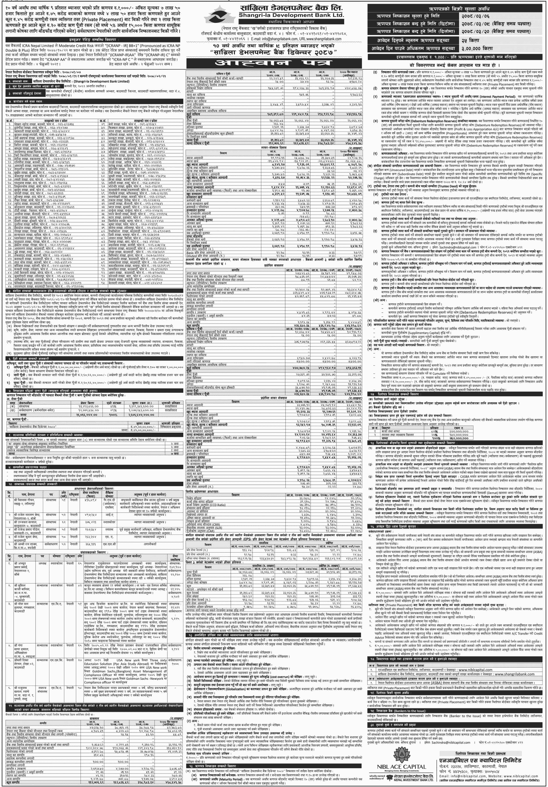 Shangrila Development Bank Limited (SADBL) to Issue 9 pc Debenture 2087