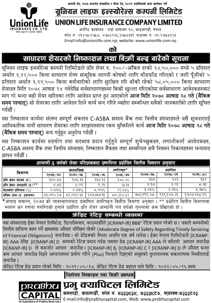 Last Day to Apply for IPO of Union Life Insurance Company