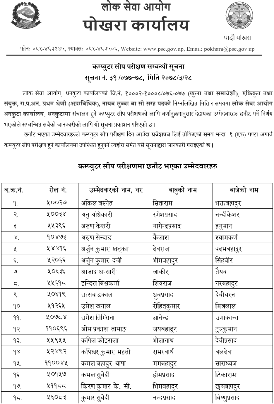 Lok Sewa Aayog Dhankuta Nayab Subba Written Exam Result and Skill Test Schedule