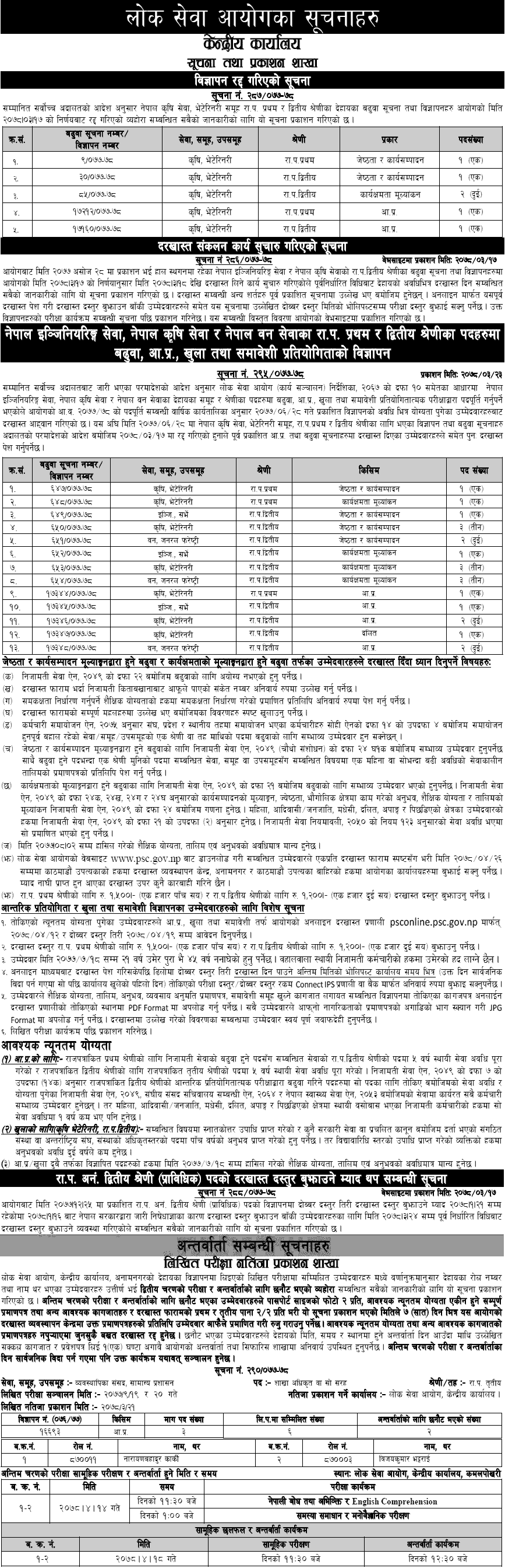 Lok Sewa Aayog Published Weekly Notice 2078 Ashad 23