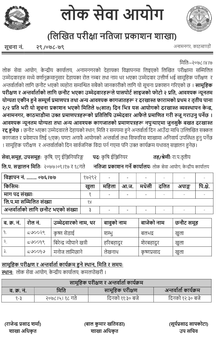 Lok Sewa Aayog Published Written Exam Result of Agricultural Engineer and Veterinarian