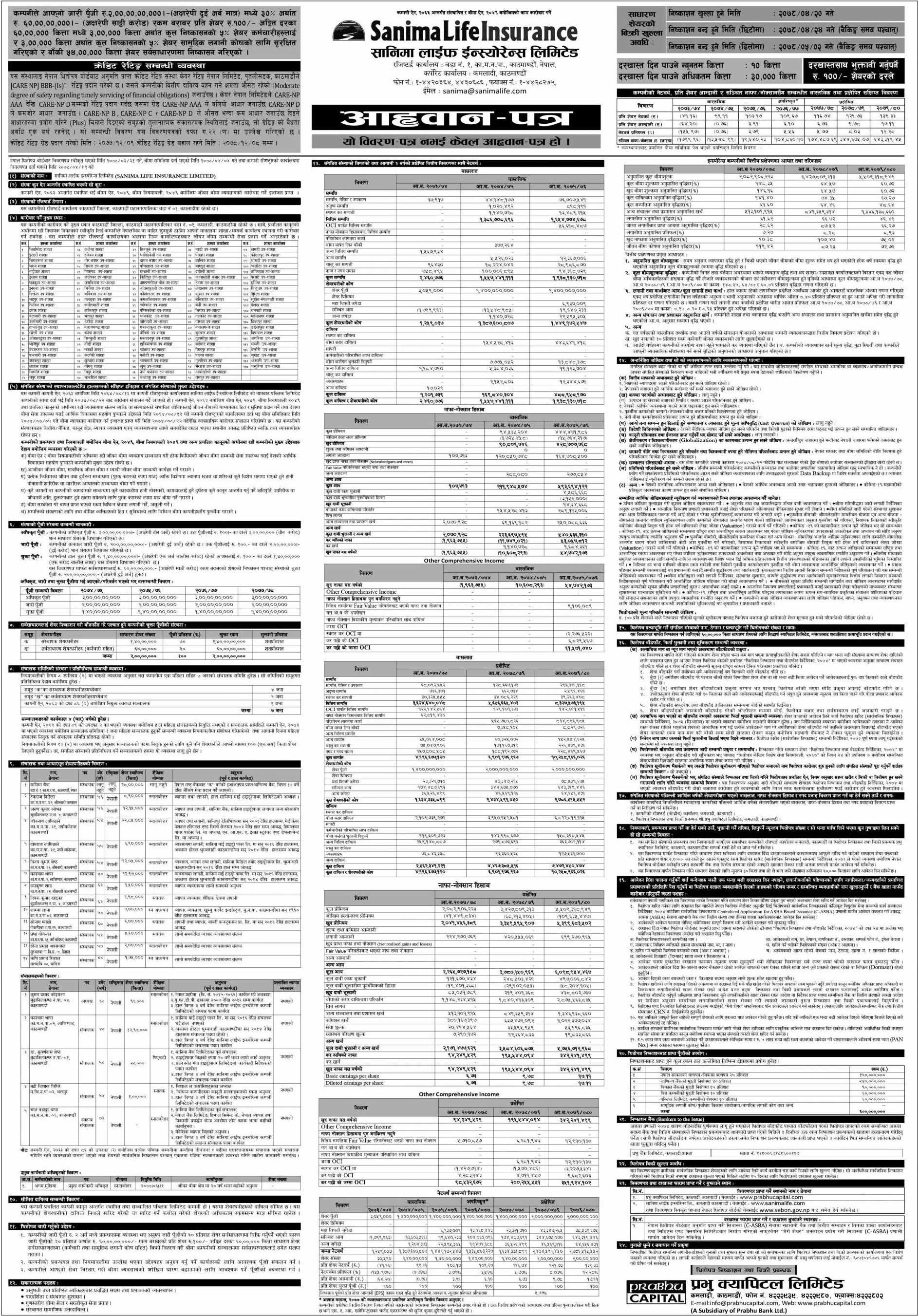 Sanima Life Insurance IPO Date