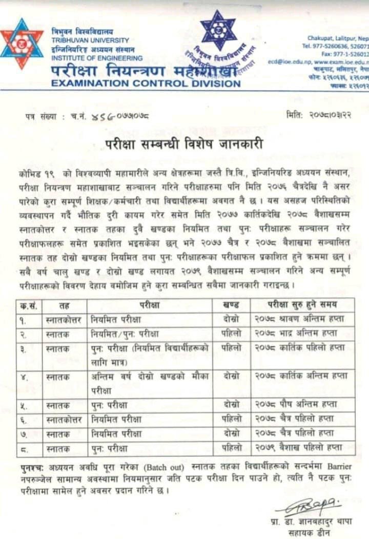 TU IOE Notice for Bachelor and Master Level Engineering Program Examination