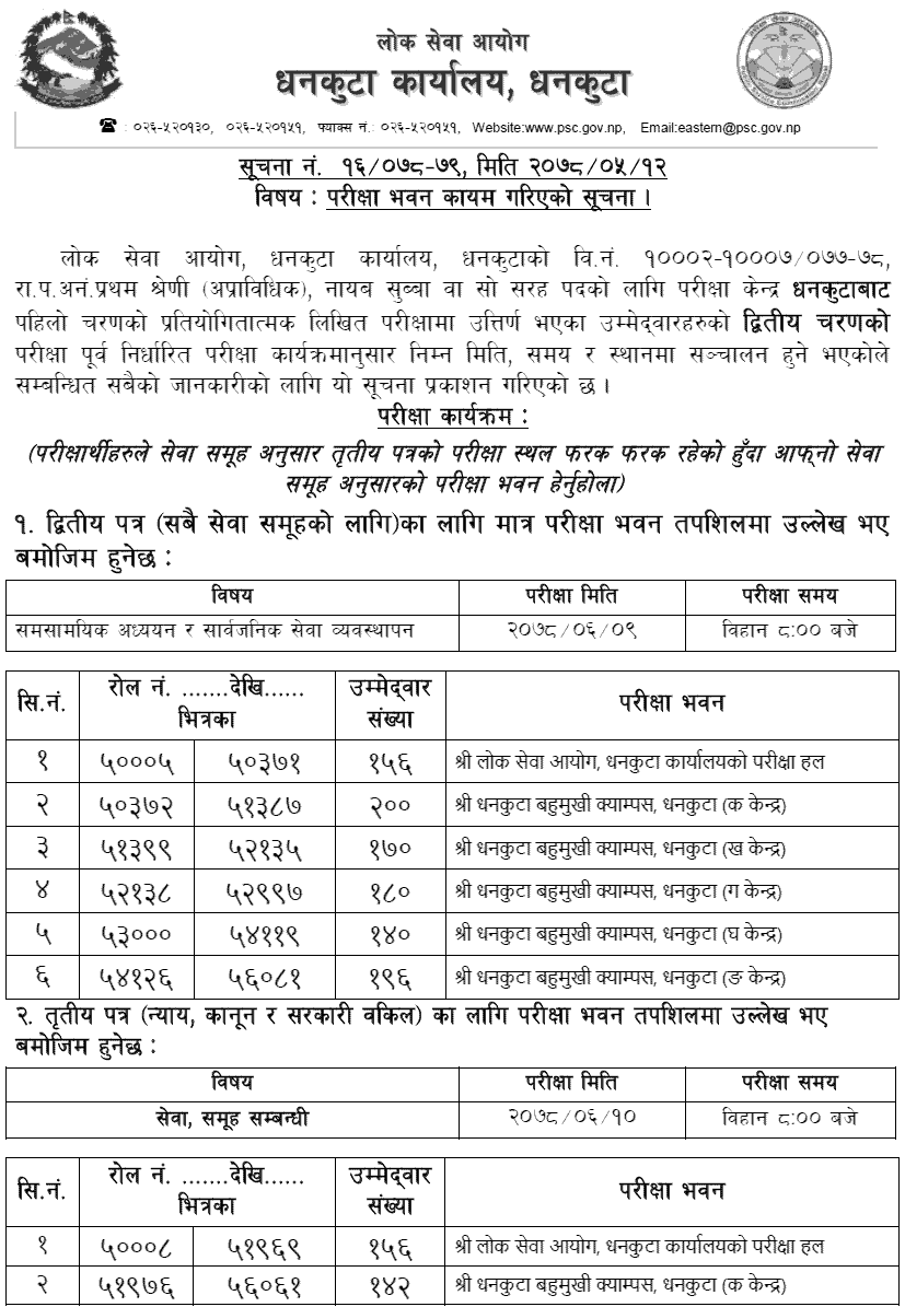 Lok Sewa Aayog Dhankuta Nayab Subba Second Phase Written Exam Center