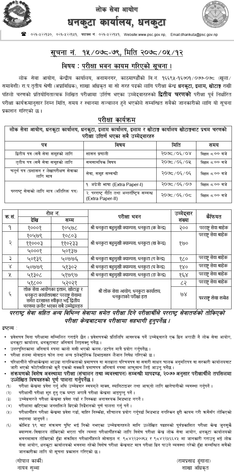 Lok Sewa Aayog Dhankuta Section Officer (Shakha Adhikrit) Second Phase Written Exam Center