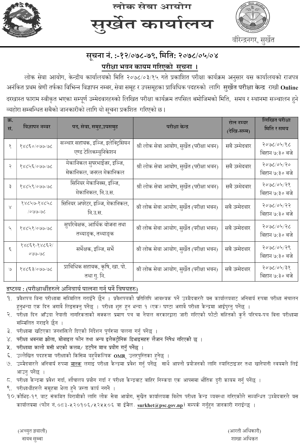 Lok Sewa Aayog Nayab Subba (Prabidhik) Written Exam Center Surkhet