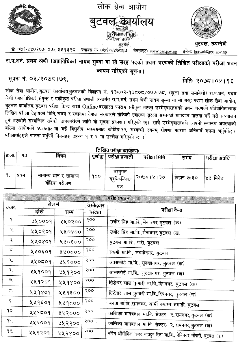 Lok Sewa Aayog Nayab Subba First Phase Written Exam Center Butwal