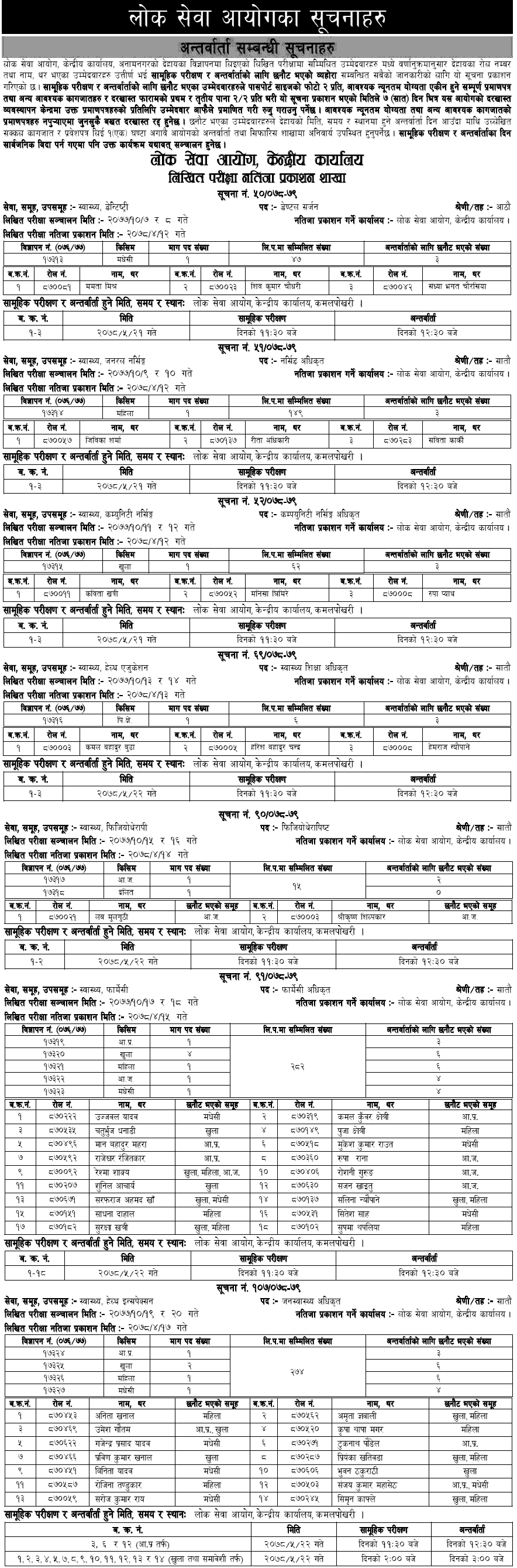 Lok Sewa Aayog Weekly Notice 2078 Shrawan 20