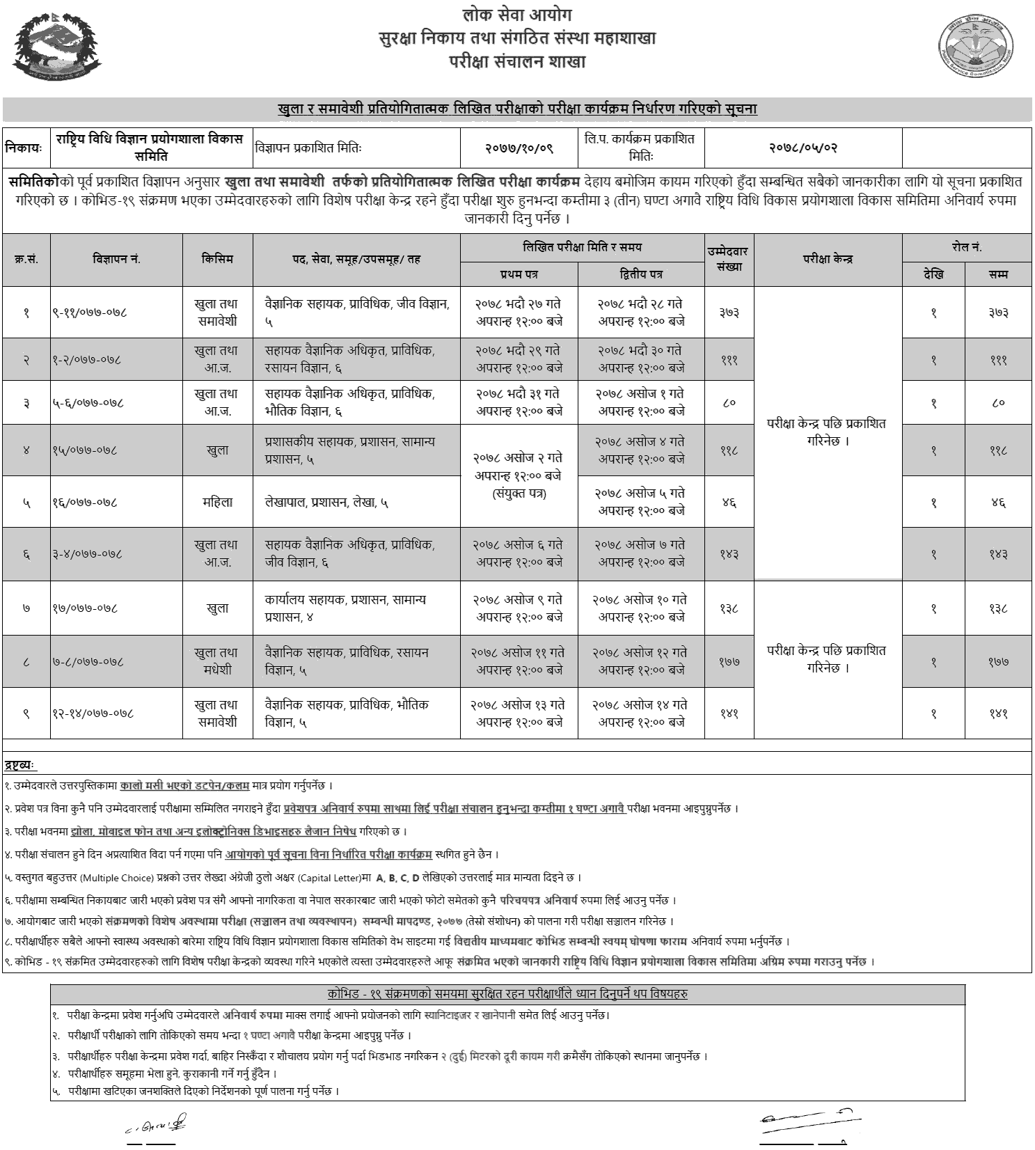 National Forensic Science Laboratory Written Exam Schedule