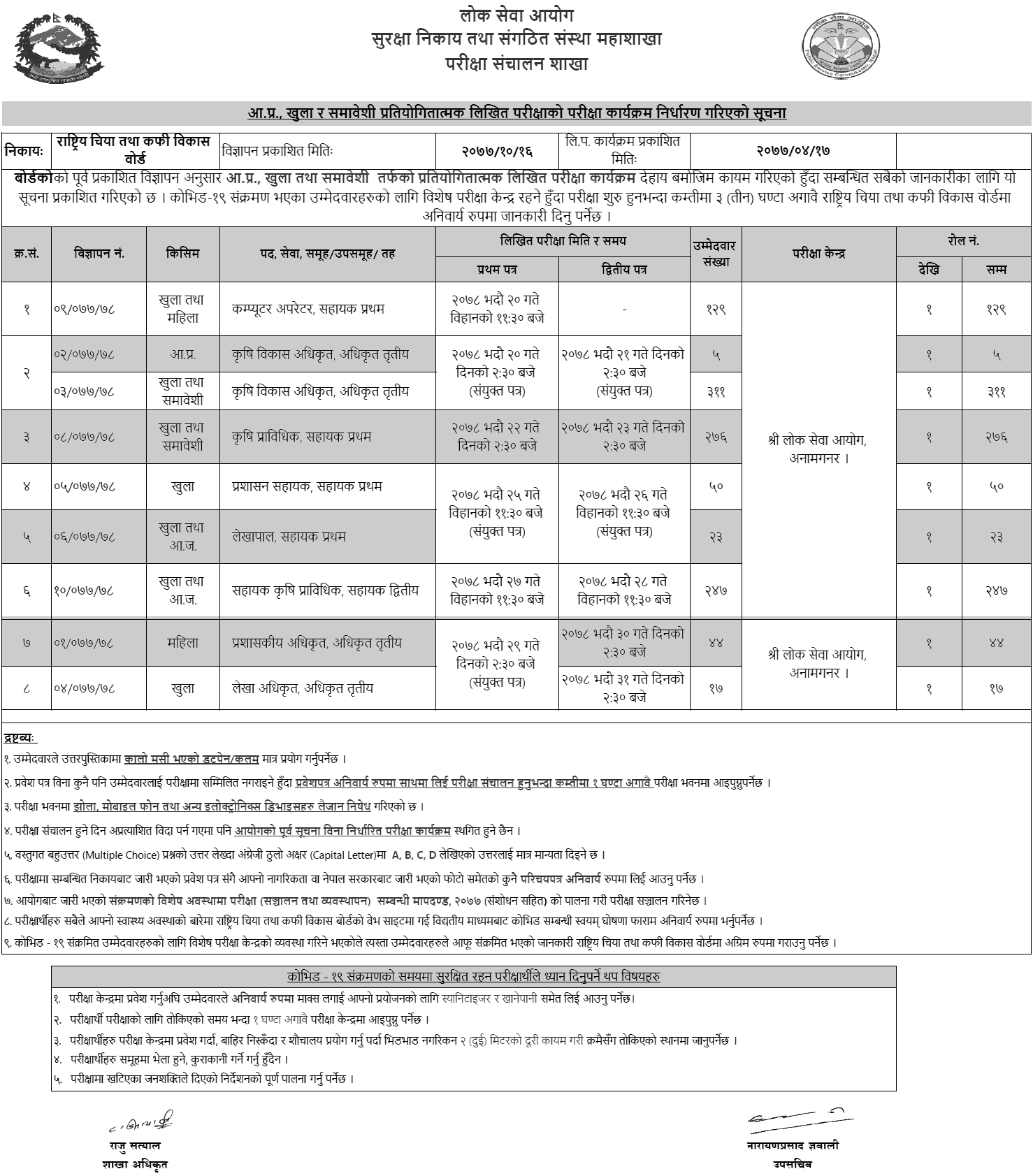 National Tea and Coffee Development Board Written Exam Schedule