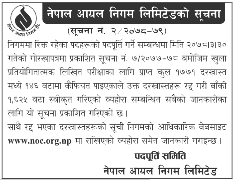 List of Unapproved Applicants for Various Position in Nepal Oil Nigam (NOC)