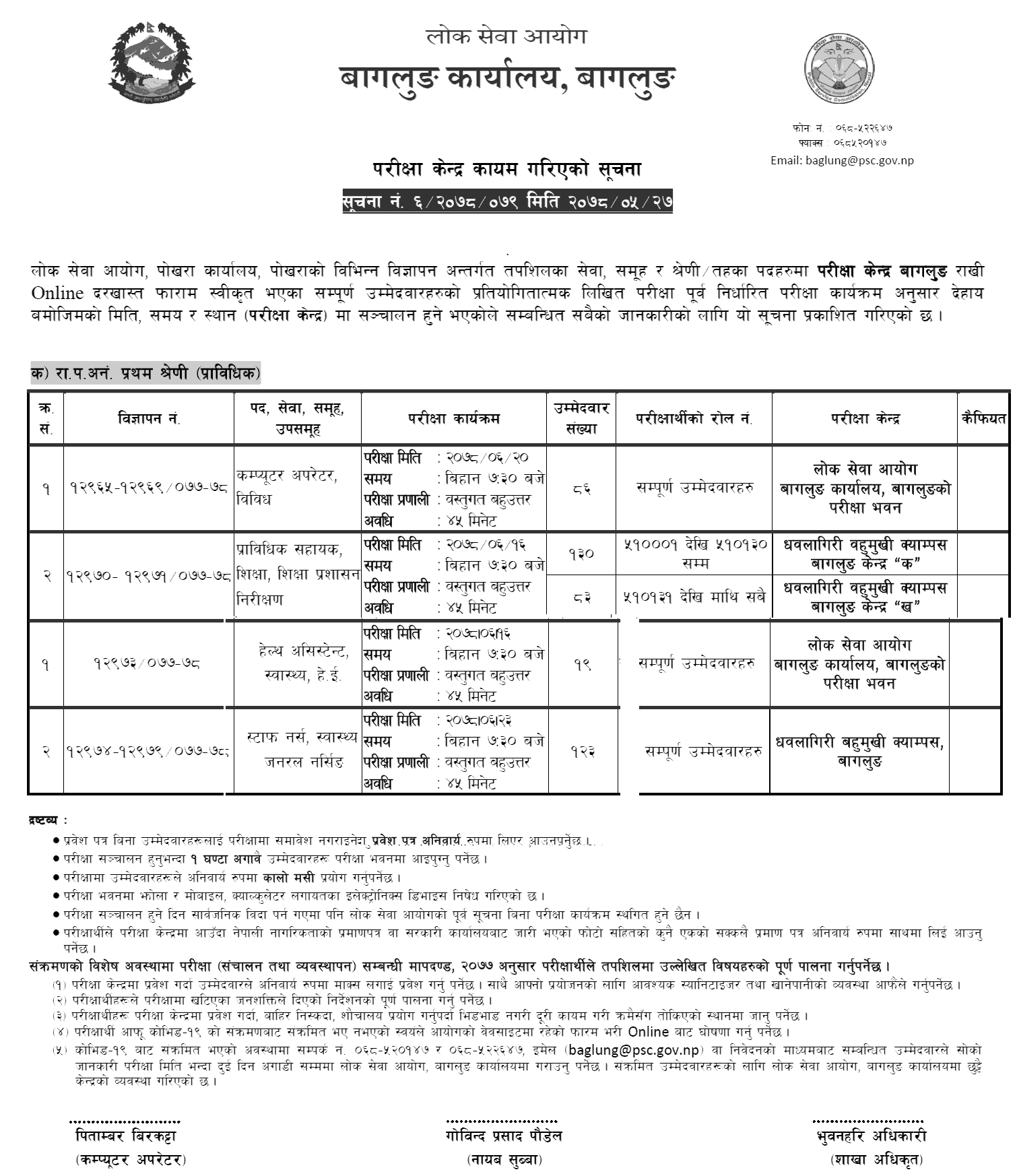 Lok Sewa Aayog HA, Nurse, Computer Operator, Technical Assistant (Pra Sa) Exam Center Baglung