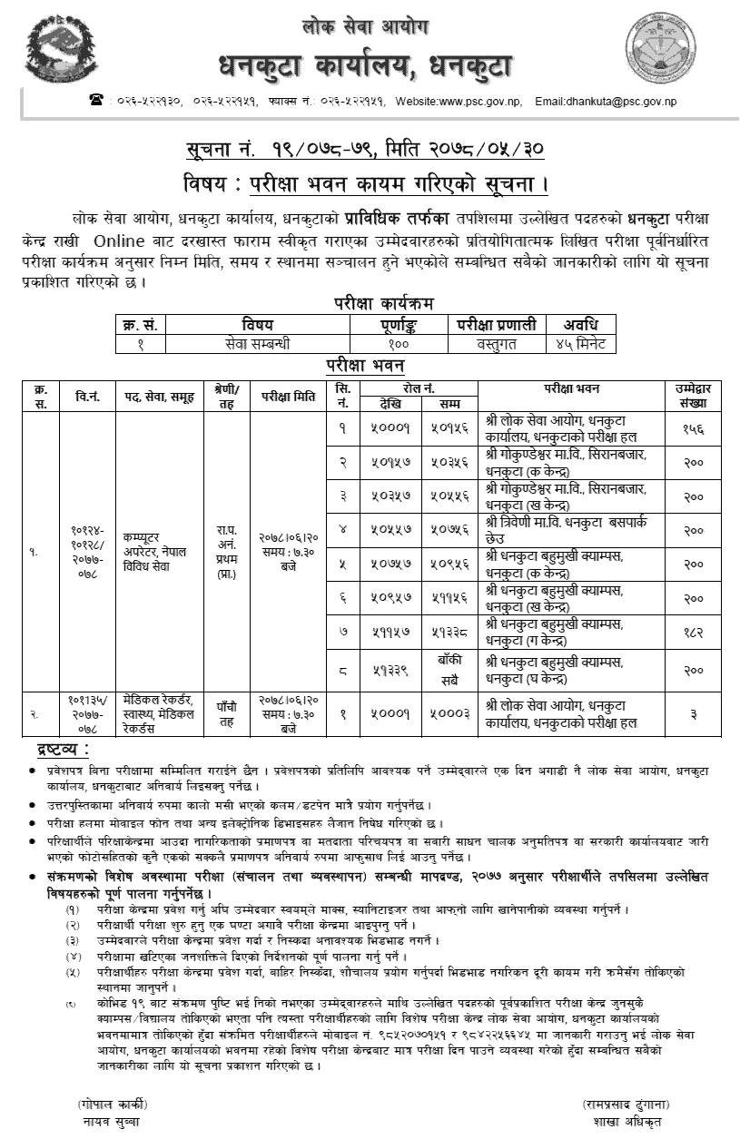 Lok Sewa Aayog Medical Recorder and Computer Operator Exam Center Dhankuta