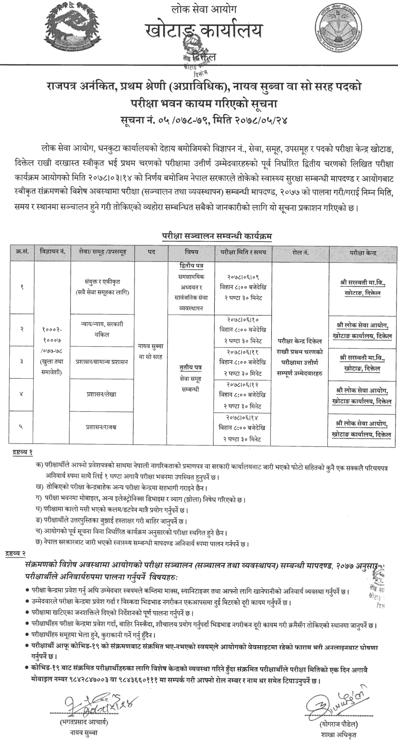 Lok Sewa Aayog Nayab Subba (Nasu) Second Phase Written Exam Center Khotang