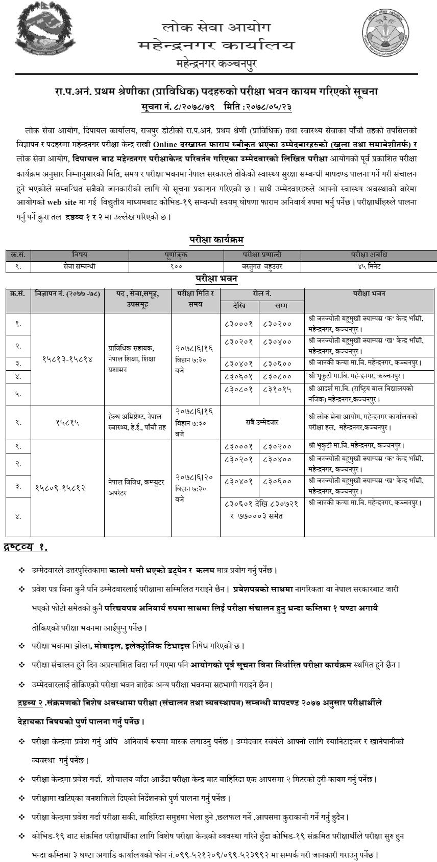 Lok Sewa Aayog PraSa, HA and Computer Operator Written Exam Center Mahendranagar