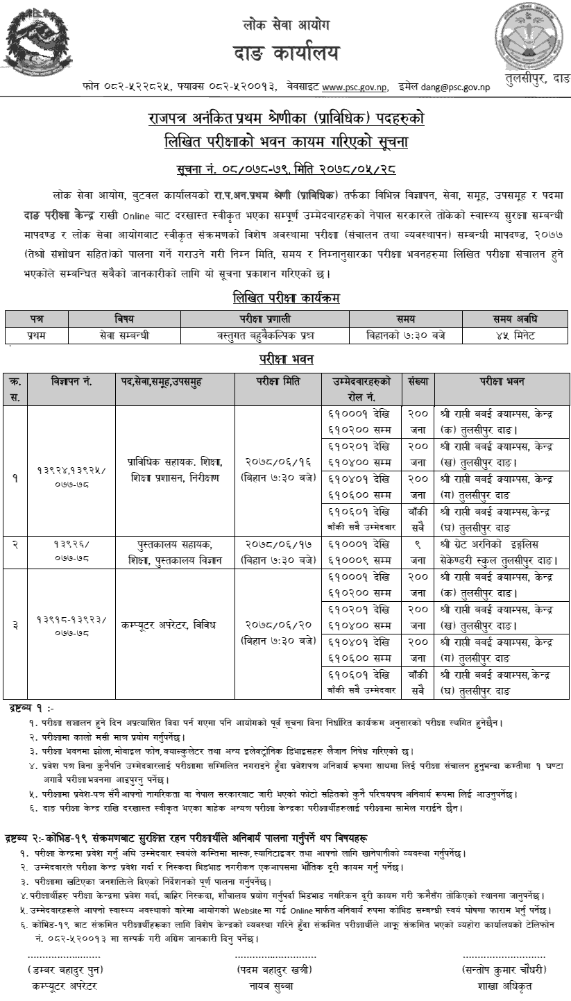 Lok Sewa Aayog Prabidhik Nayab Subba (Prasa Nasu) Exam Center Dang