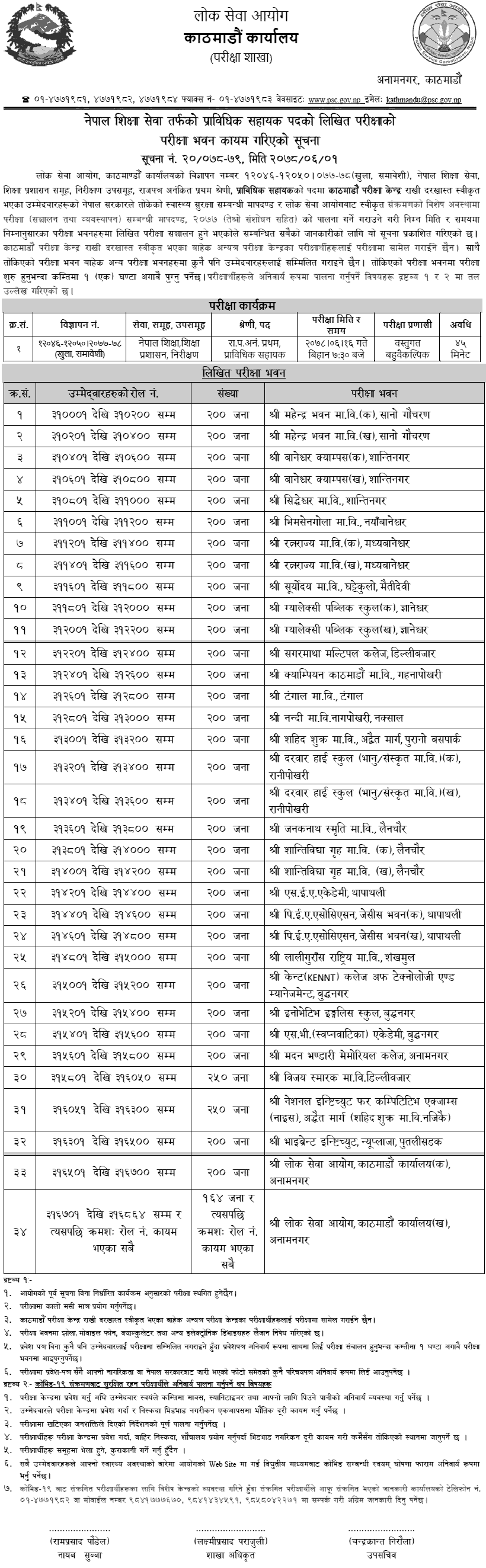 Lok Sewa Aayog Prabidhik Sahayak (Prasa Education) Written Exam Center Kathmandu