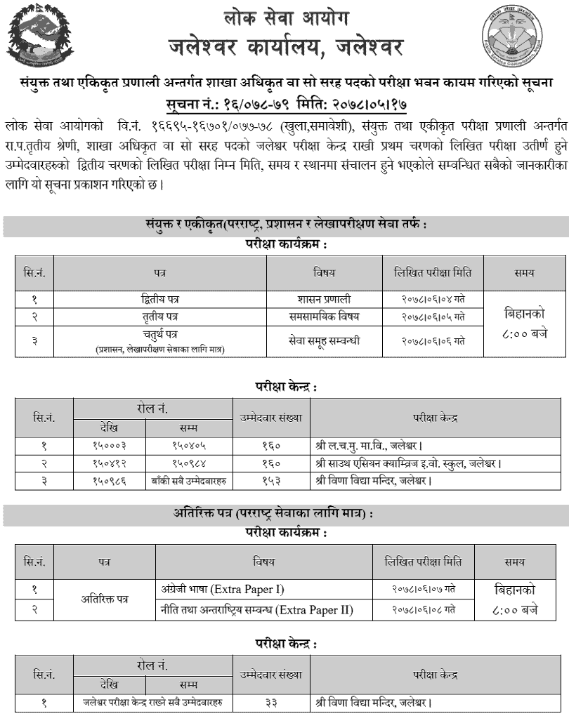 Lok Sewa Aayog Section Officer (Sakha Adhikrit) Written Exam Center Jaleshwor