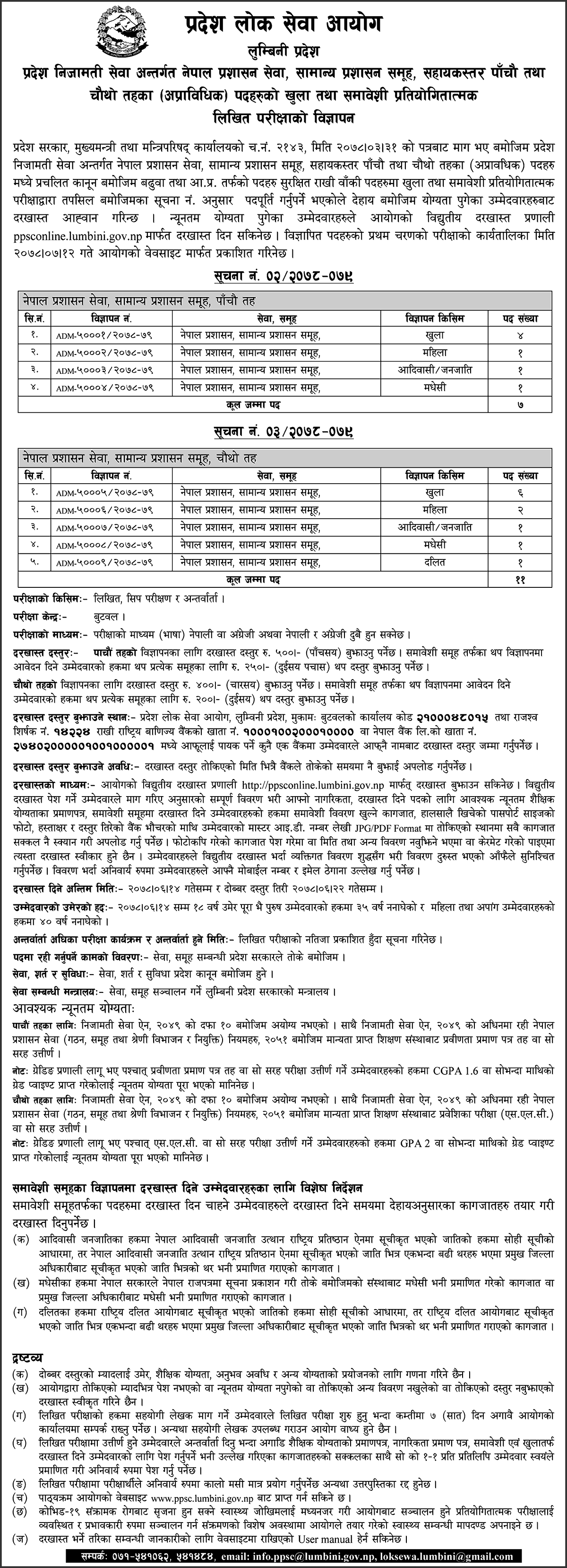 Lumbini Pradesh Lok Sewa Aayog Vacancy for 4th and 5th Level Administration Service