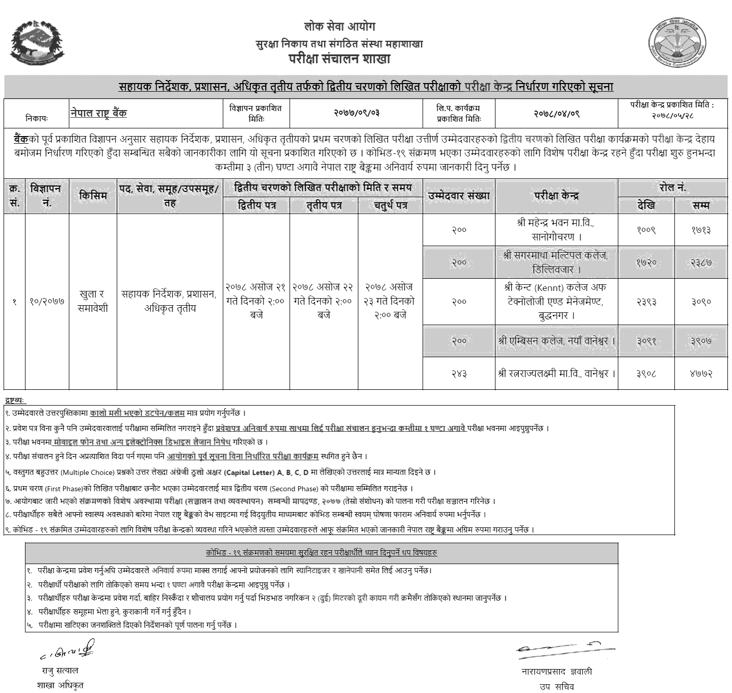 Nepal Rastra Bank Assistant Director Second Phase Written Exam Center