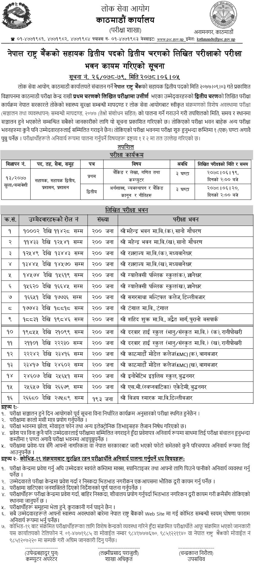 Nepal Rastra Bank Written Exam Center of Assistant Second