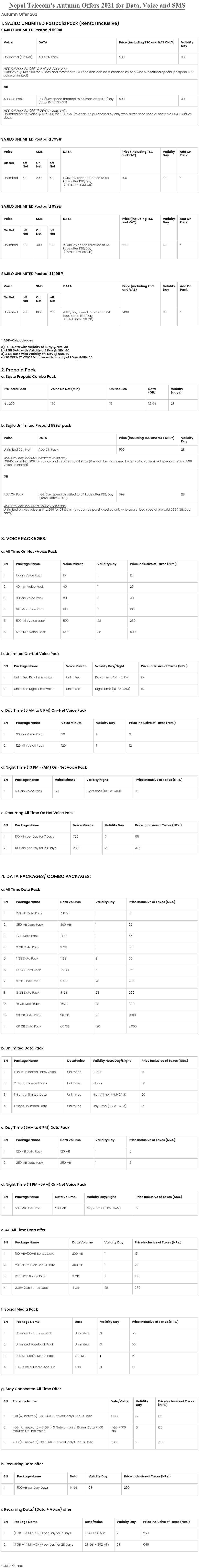 Nepal Telecom Autumn Offers 2021 for Data, Voice and SMS