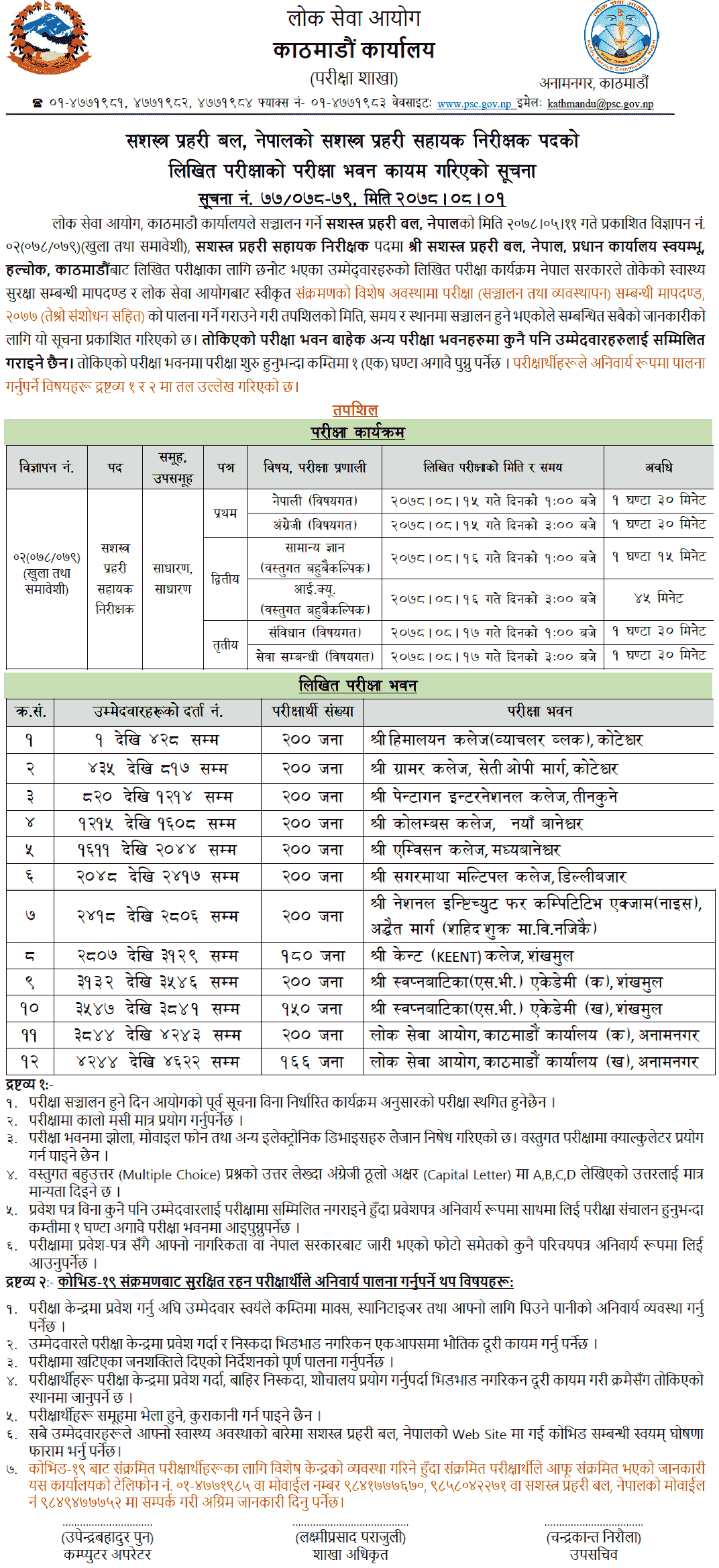 APF Nepal ASI Post Written Exam Center Kathmandu