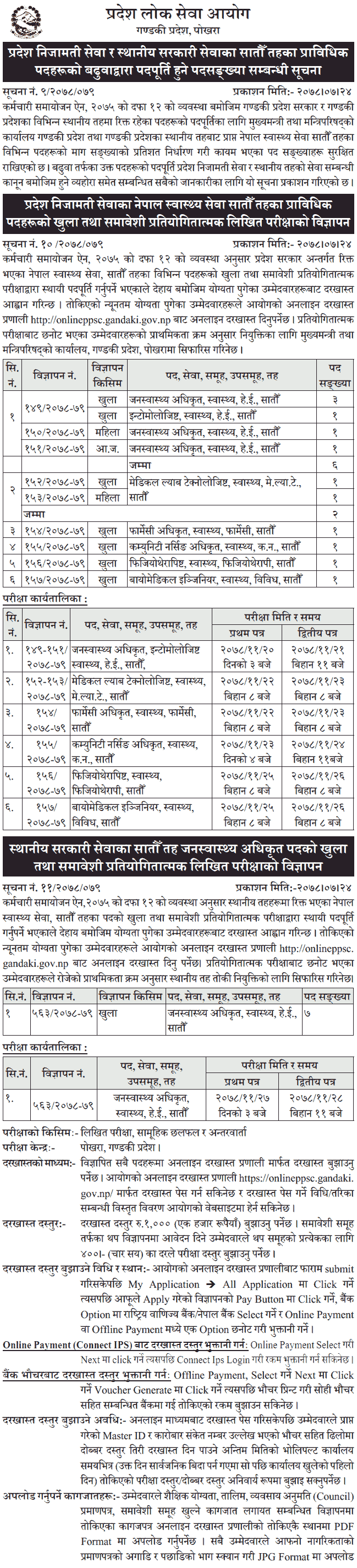 Gandaki Pradesh Lok Sewa Aayog Vacancy for 7th Level Health Services