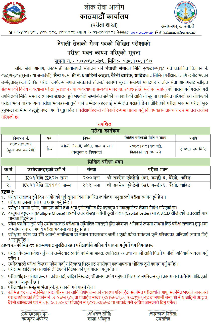Nepal Army Sainya Post Written Exam Center Dhading