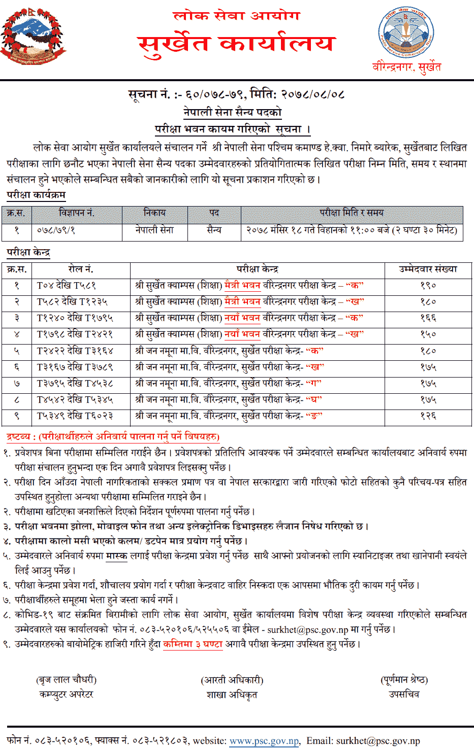 Nepal Army Sainya Post Written Exam Center Surkhet