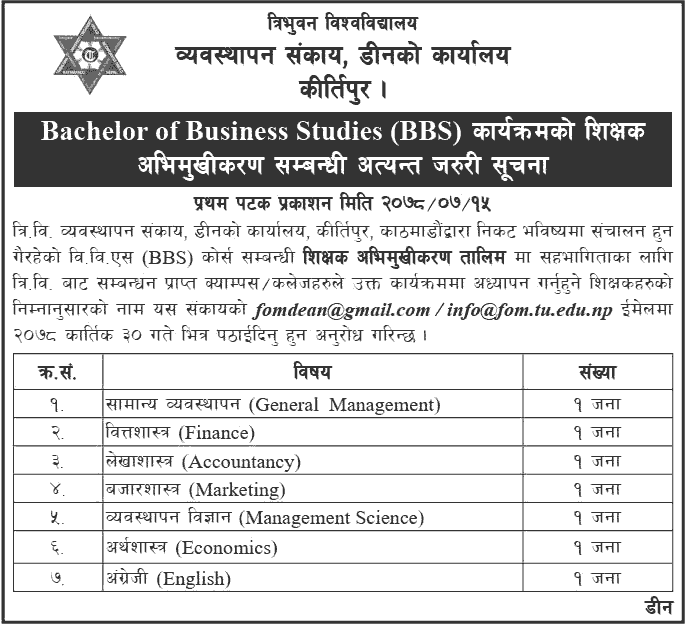 TUFoM Teacher Orientation of Bachelor of Business Studies (BBS) program