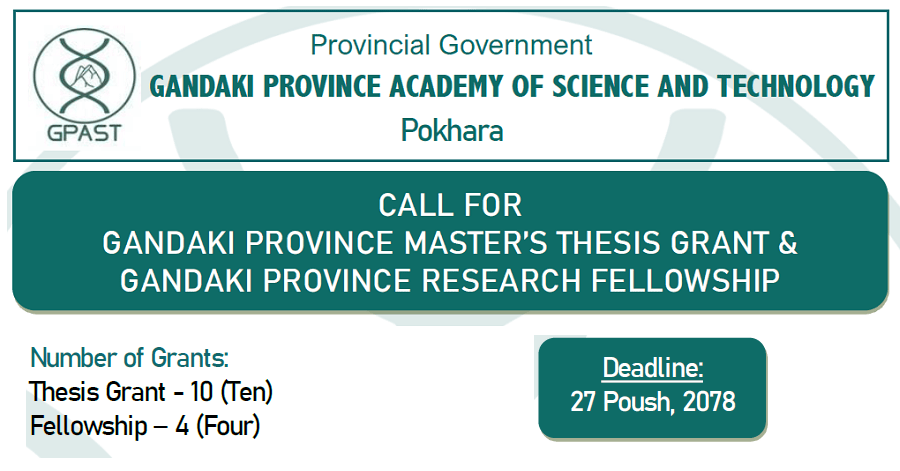 GPAST Gandaki Province Masters Thesis Grant and Gandaki Province Research Fellowship