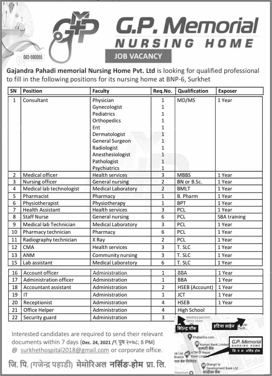 Gajandra Pahadi Memorial Nursing Home Vacancy for Various Positions