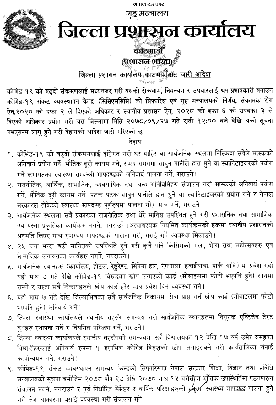 Kathmandu District Office Publishes Notice 2078-9-27