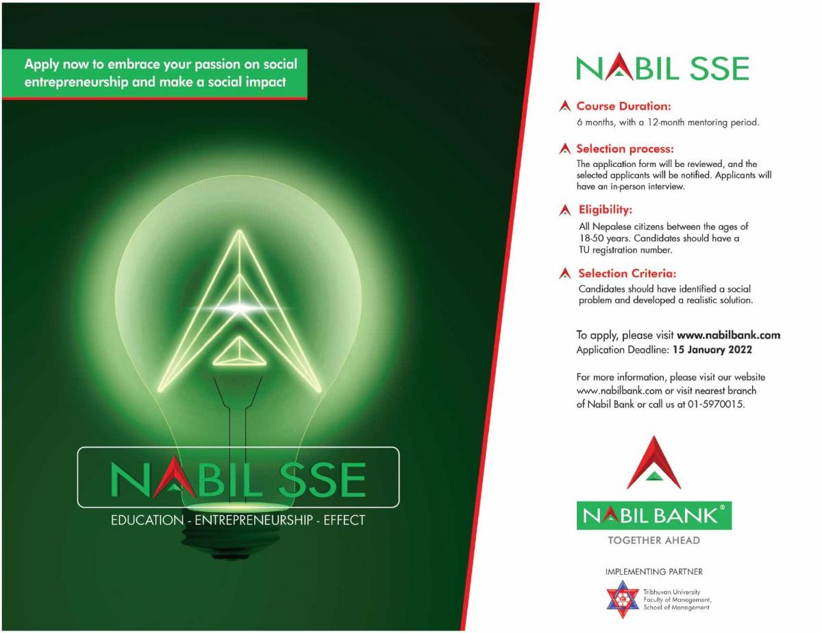 NABIL Bank Call to Apply for Nabil School of Social Entrepreneurship (NABIL SSE)
