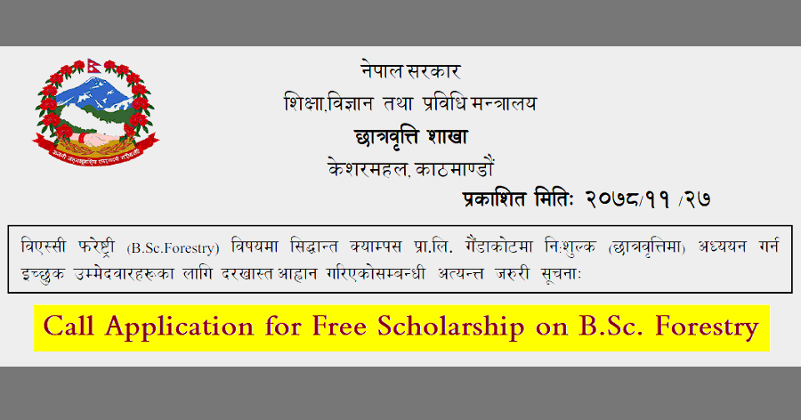 Ministry of Education Call Application for Free Scholarship on B.Sc. Forestry Notice