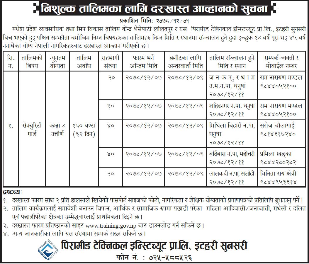 Security Guard Training Opportunity at Madhesh Pradesh