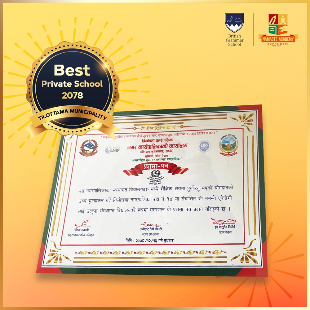 Namaste Academy Names the Best Private School in Tilottama