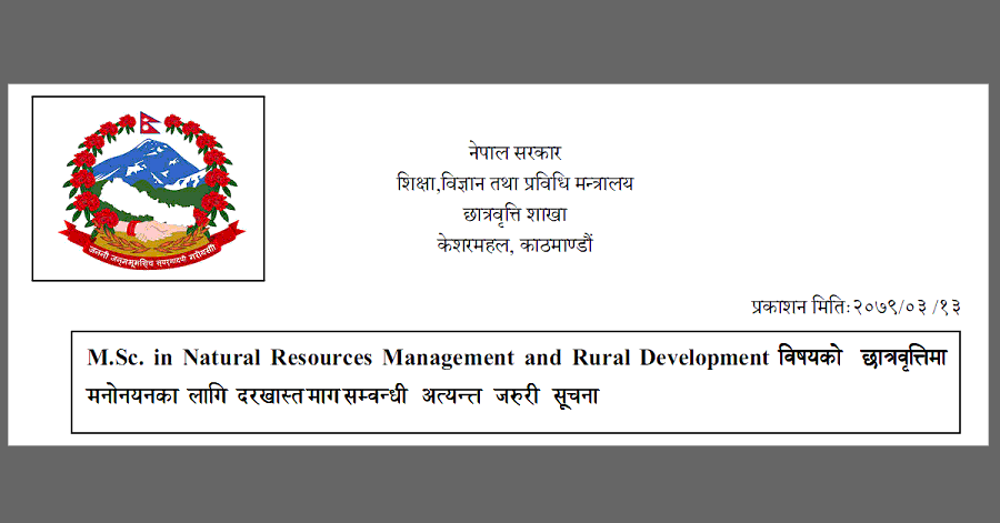 MSc in Natural Resources Management and Rural Development Scholarship from Govt