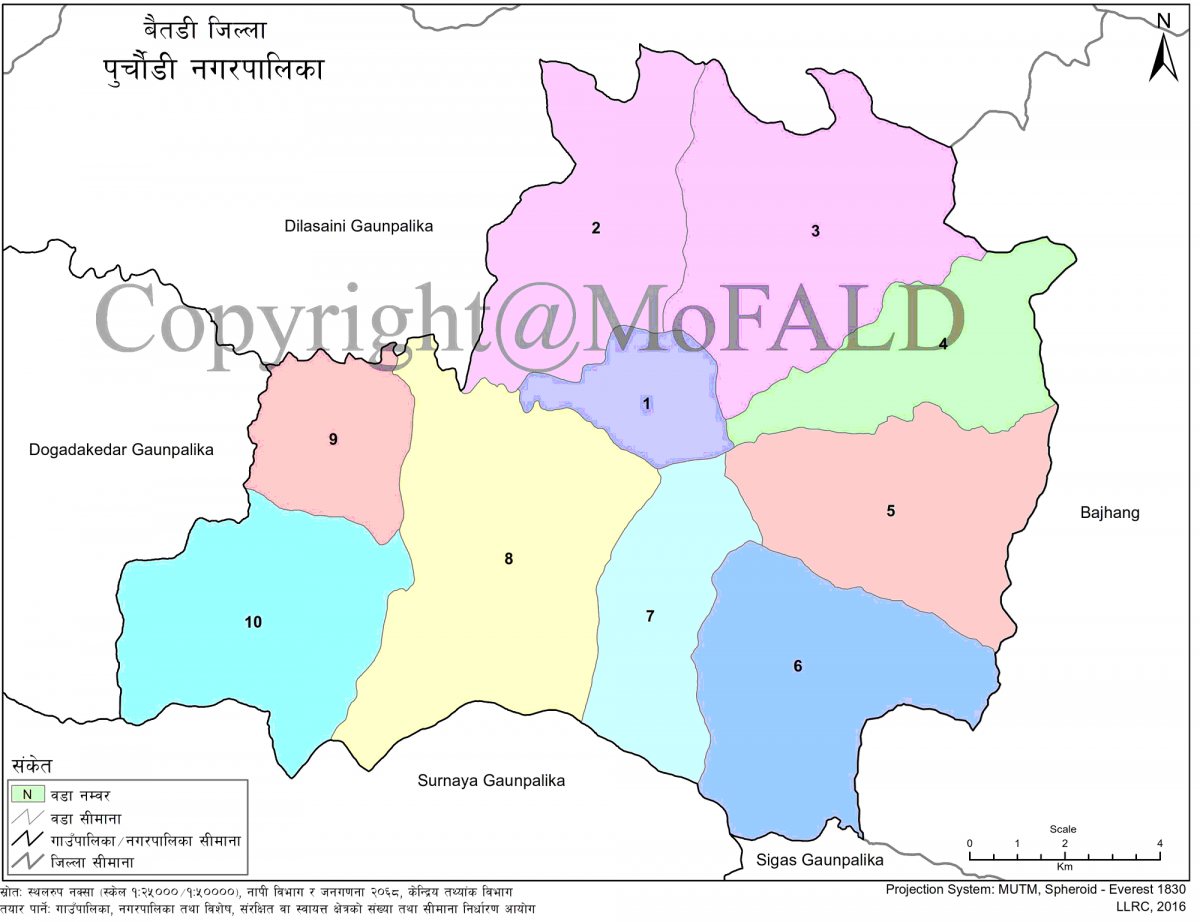 Map of Purchaudi Municipality Baitadi