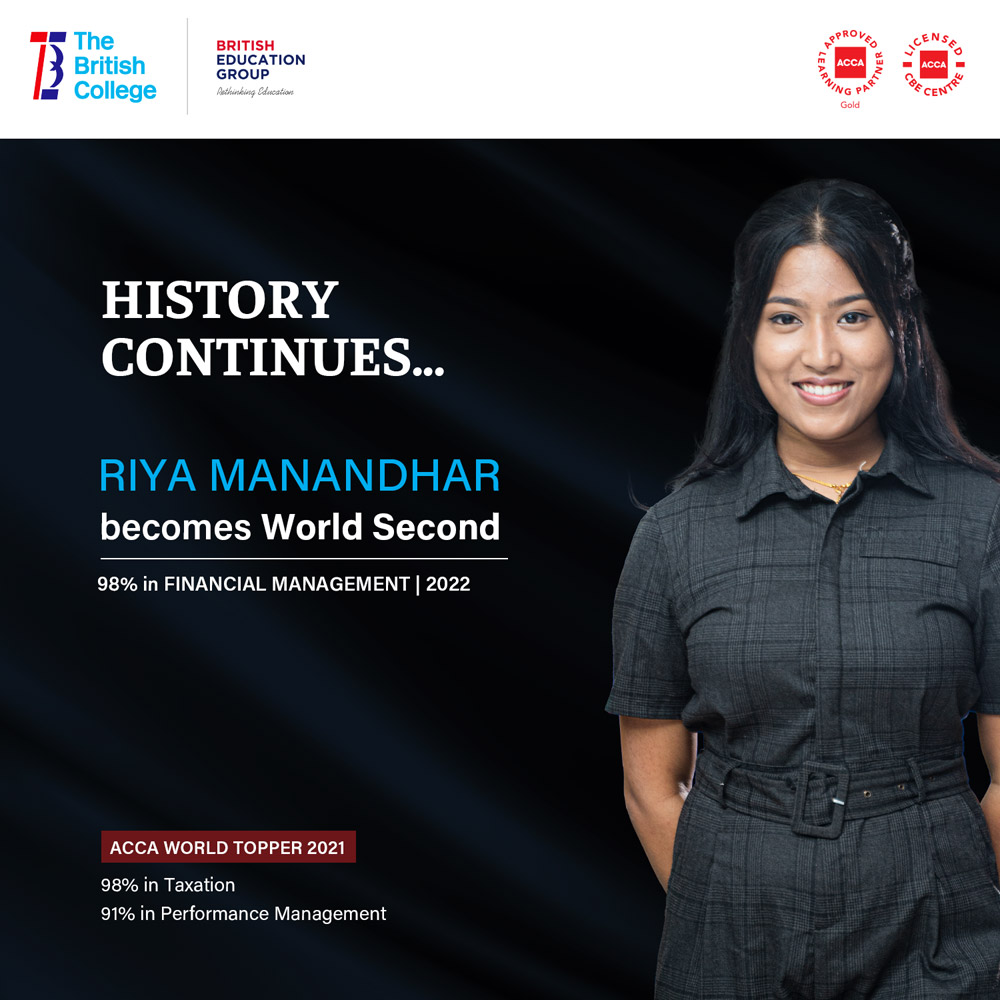 TBC Student Riya Manandhar Receives World Topper Status