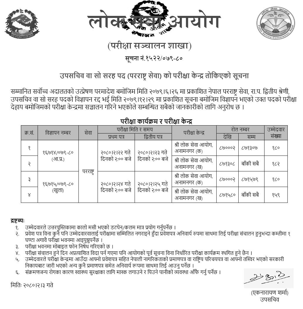 Lok Sewa Aayog Written Exam Center of Upa Sachiv (Foreign Service