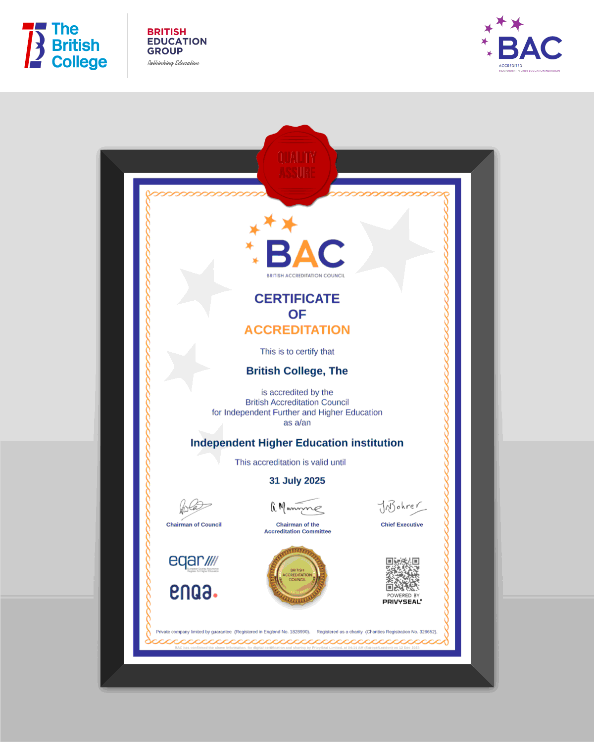 The British College is Accredited by the British Accreditation Council (BAC)