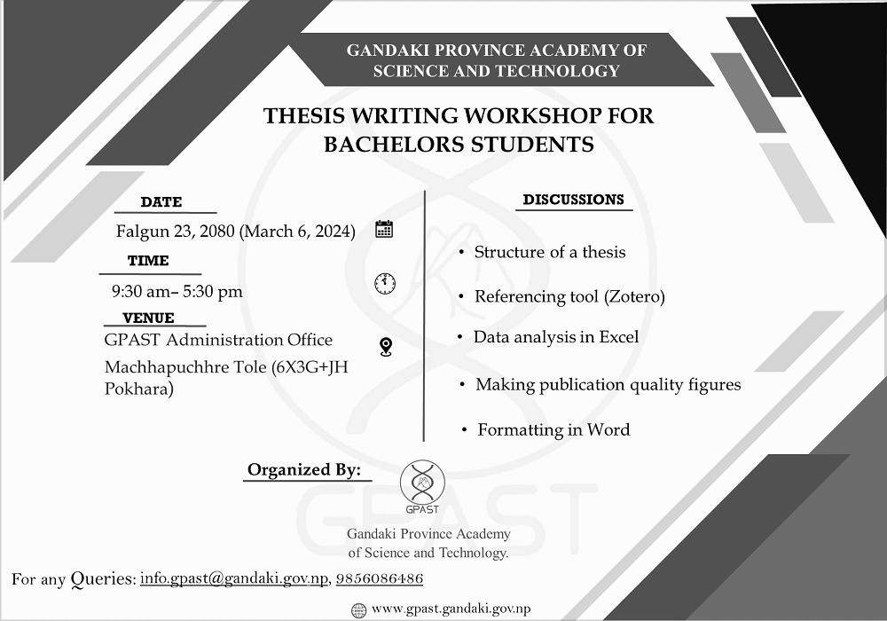 GPAST Announces Thesis Writing Workshop for Bachelor
