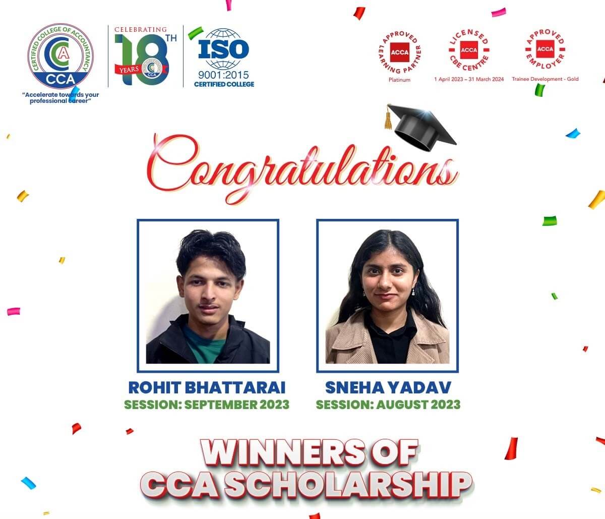CCA Announces Scholarship Winners for August and September Session 2023