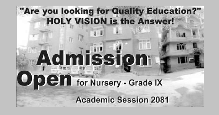 Holy Vision Secondary School Admission open from Nursery to Grade IX for 2081